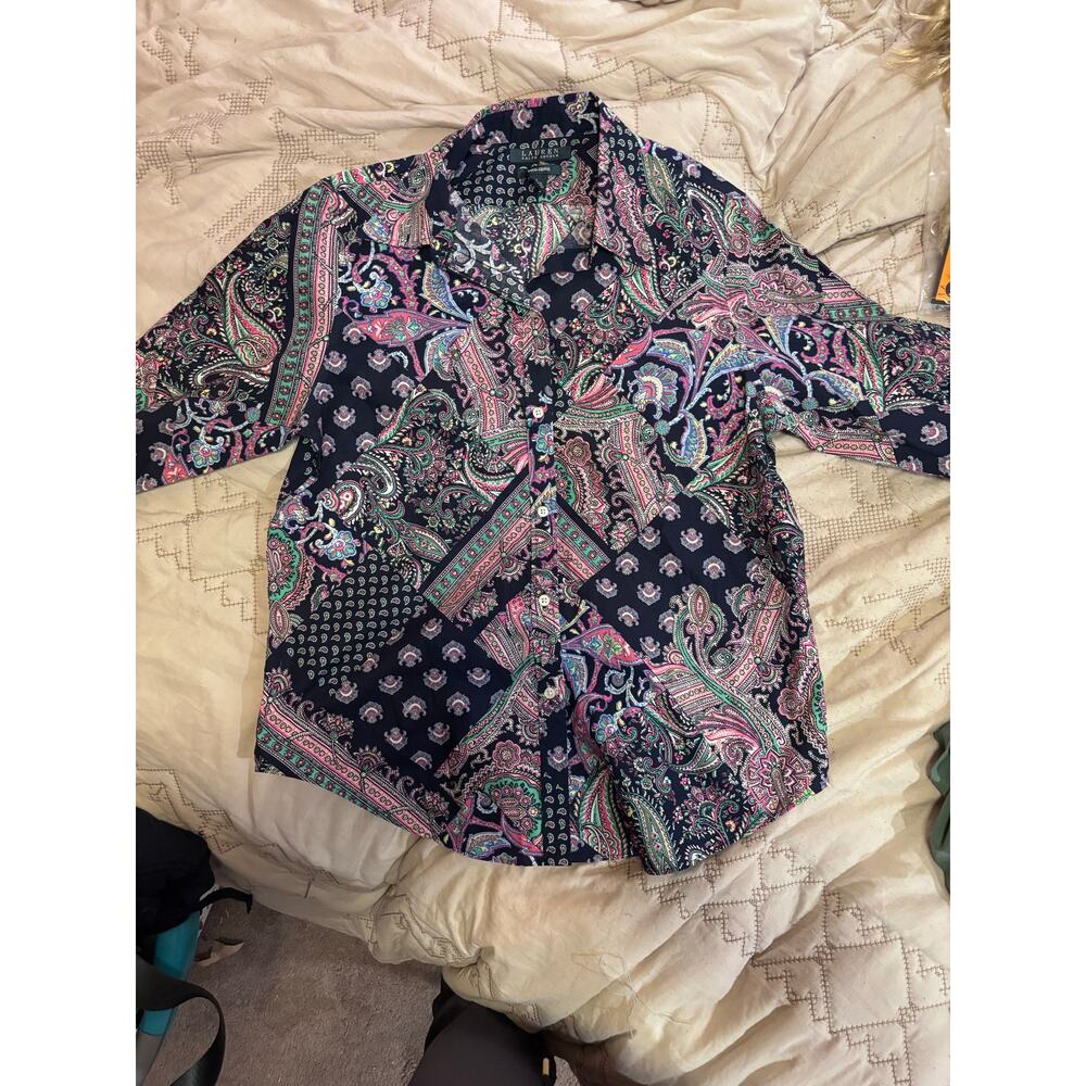 Lauren Ralph Lauren Paisley Patchwork Button Down Shirt Size Large - Picture 2 of 7
